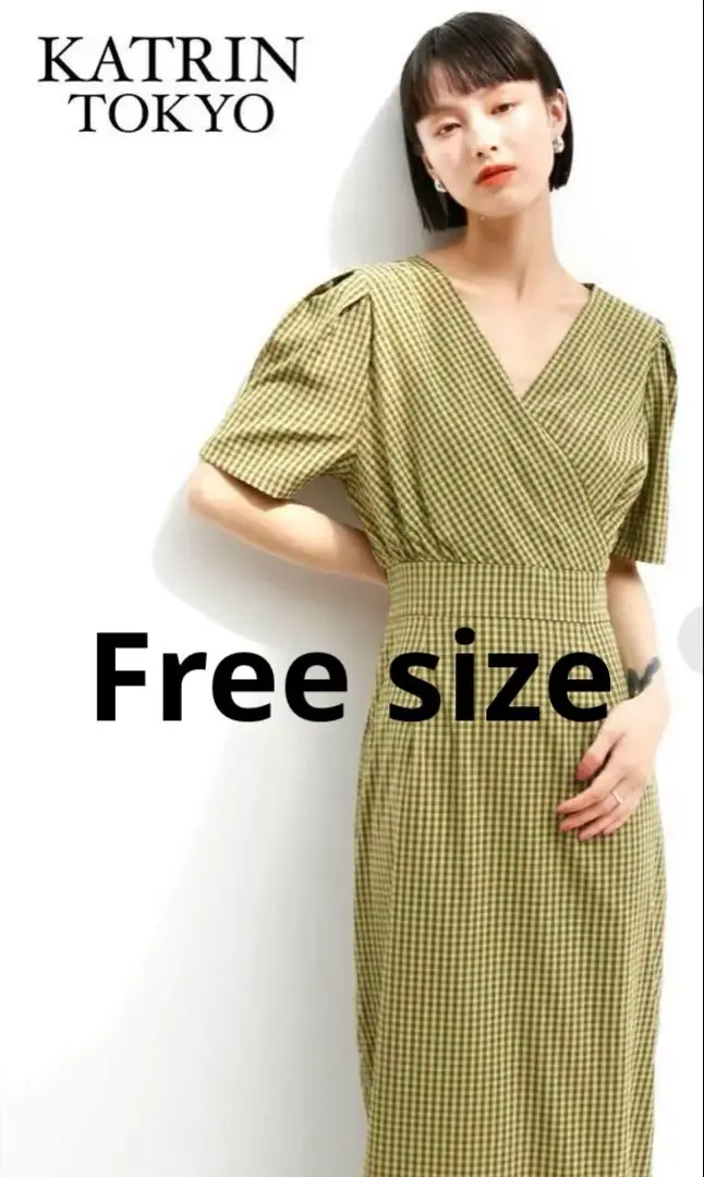美品✨KATRIN TOKYO✨Ｖネック マキシ ワンピース チェック 半袖 美品✨KATRIN TOKYO✨Vネック マキシ ワンピース チェック 半袖