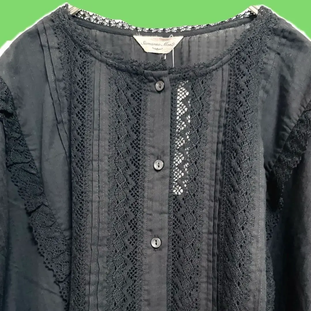 Thumbnail of Brand new ☆ Black ☆ Lace pintuck blouse ☆ Loose fit