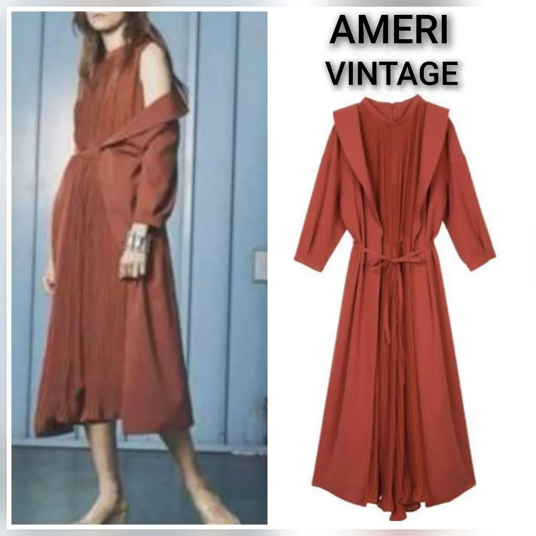 Thumbnail of Ameri VINTAGE Front Pleats Long Dress Terracotta Occasion