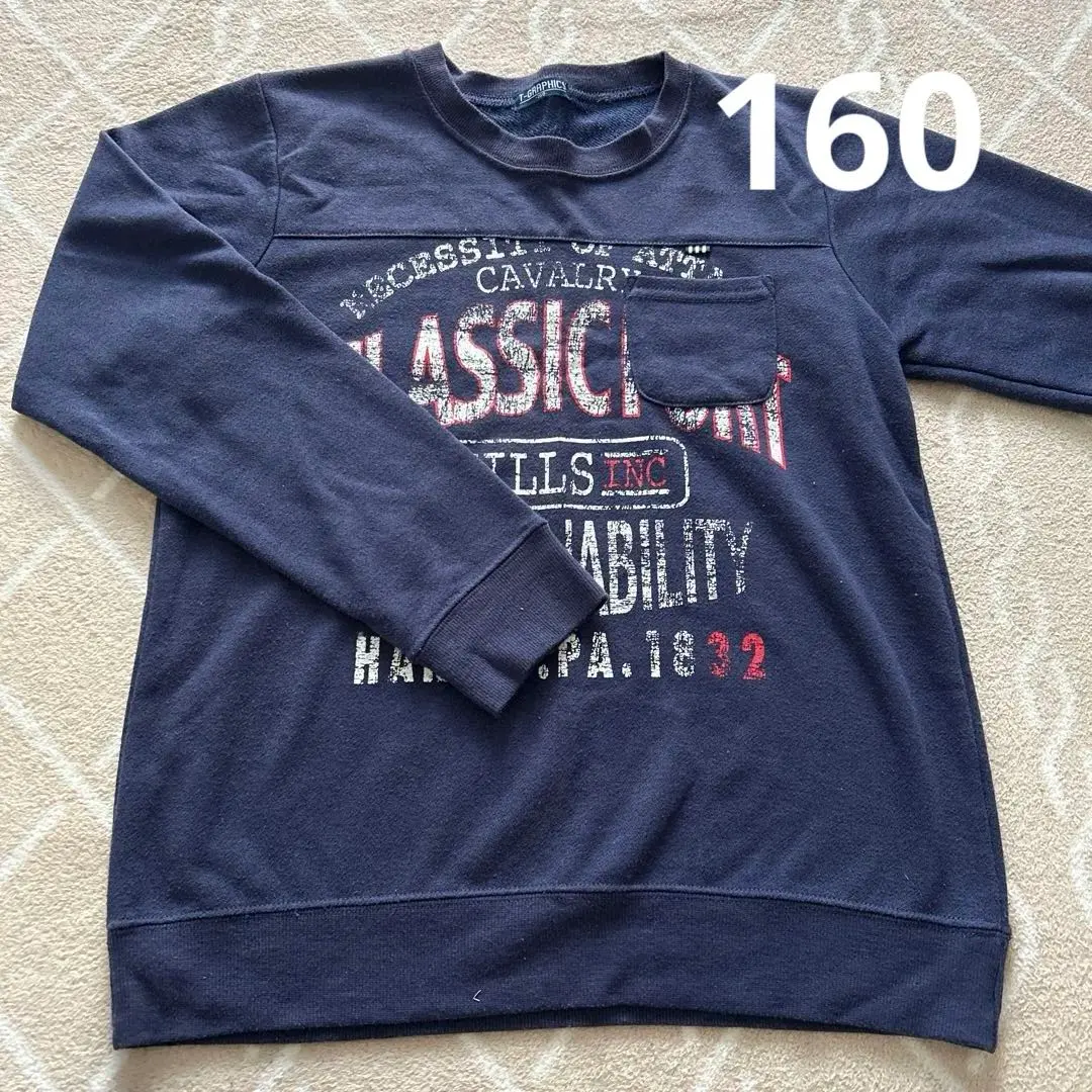 Thumbnail of Navy long-sleeved cut-and-sew shirt, size 160