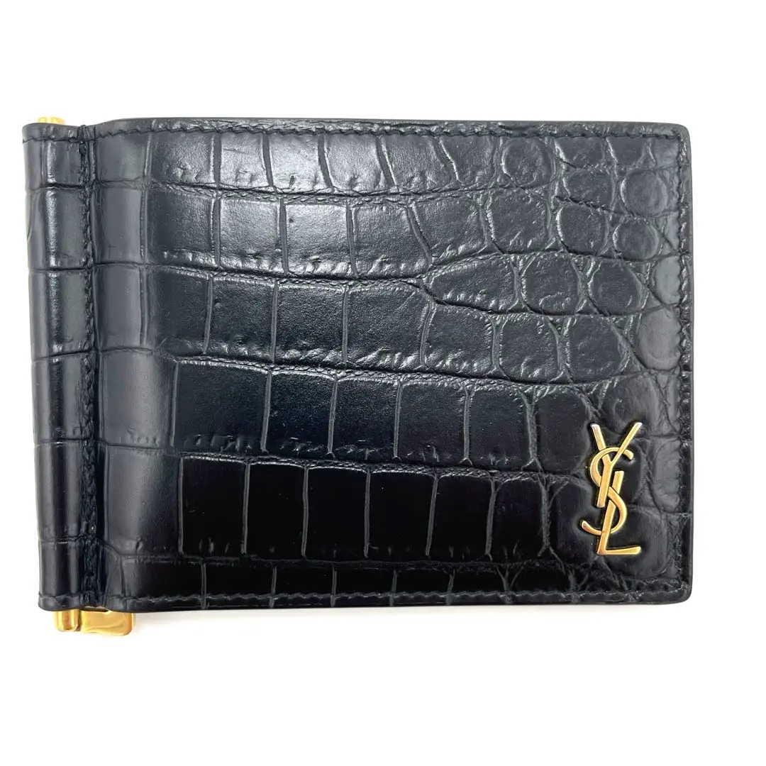 ✨美品✨SAINT LAURENTカサンドラ マネークリップ　レザー　ブラック 極美品】サンローランパリ マネークリップ YSLロゴ タイニー