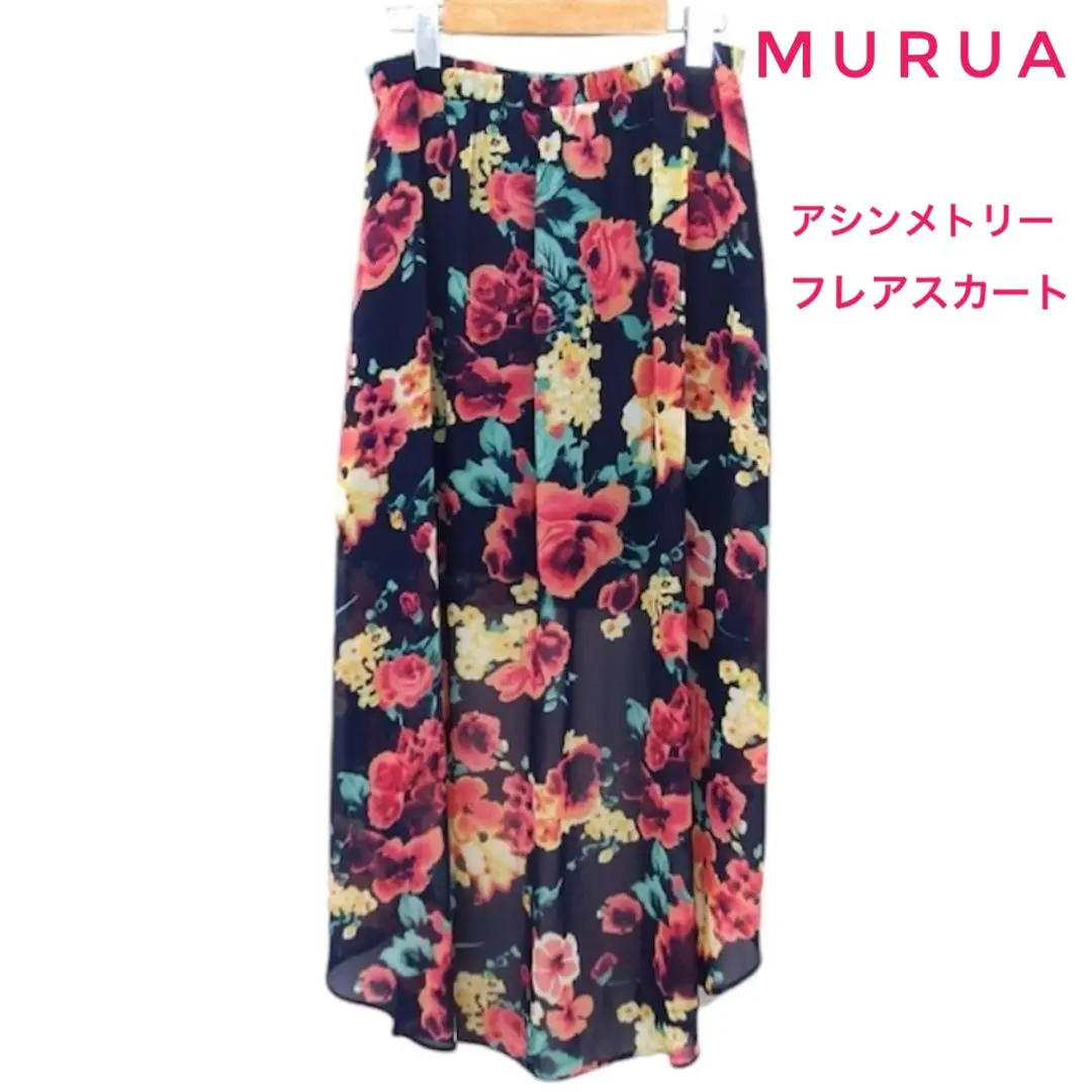 【在庫限り】MURUA ロングスカート　花柄　フレア　シースルー 赤　黒　人気 ヴィンテージ風 フラワーフレアスカート｜JENNE(ジェンヌ)公式