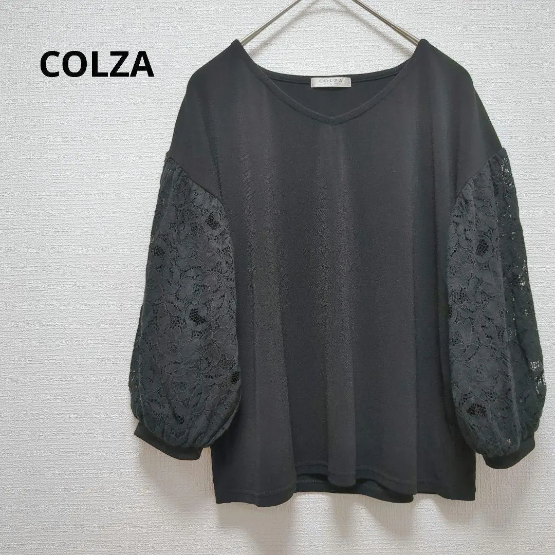Thumbnail of 1549 Colza Floral Lace Puff Sleeve Cut and Sew Volume V-Neck Black