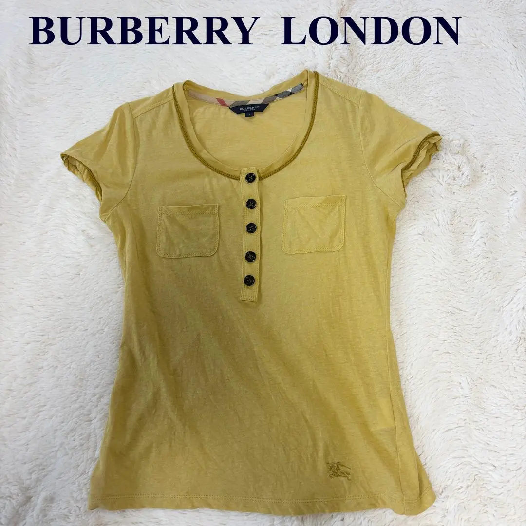 Thumbnail of BURBERRY LONDON Short Sleeve Cut-and-Sewn Top Linen Blend One-Point Logo Embroidery Yellow