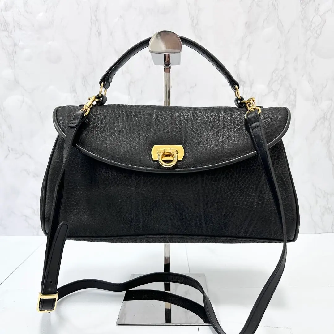 Thumbnail of Elephant Leather 2-way Handbag Gold Hardware Black