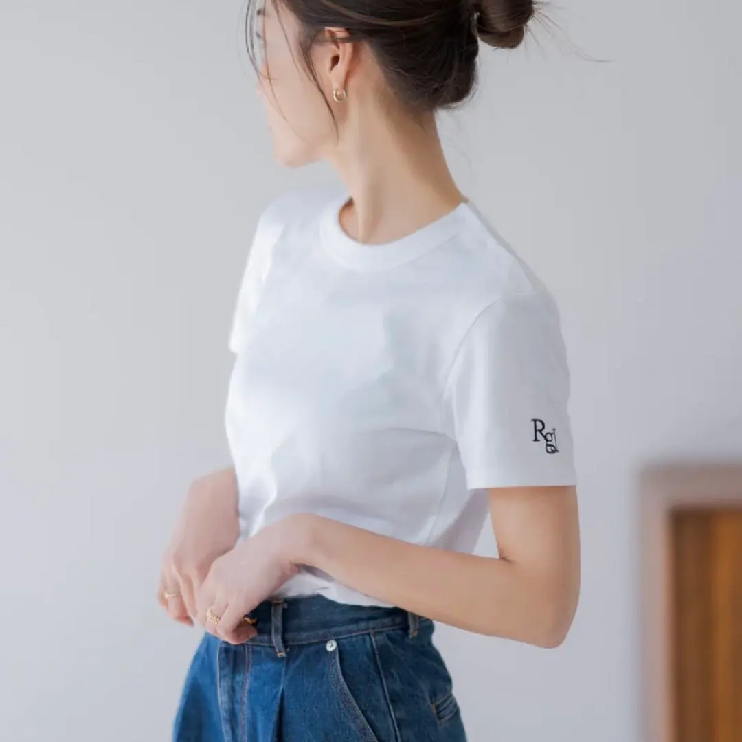 新品　未使用　リグリーム regleam Tシャツ　半袖　白　ネイビー　S Rglロゴ入り ベーシック Tシャツ｜ Rgl LOGO BASIC TEEの通販