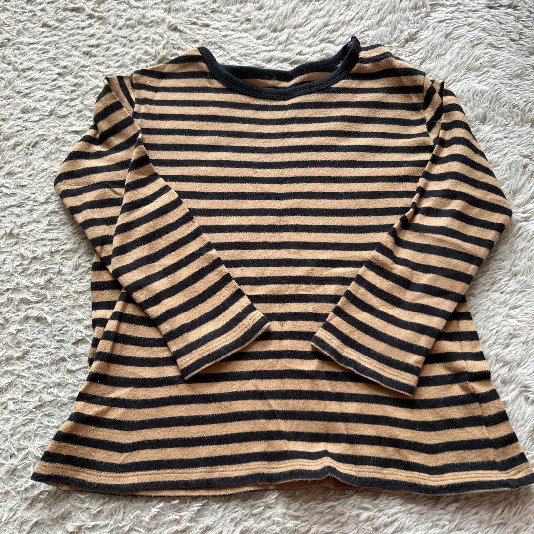 Thumbnail of UNIQLO Long Sleeve Cut-and-Sewn Top, 100cm, Beige and Black Stripe