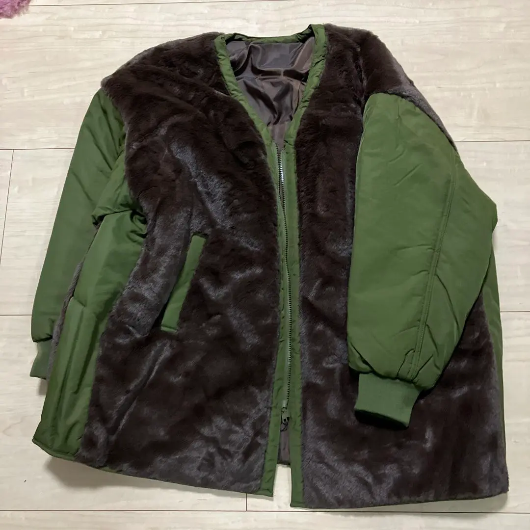 Thumbnail of GRL Olive Green & Brown Fur Coat