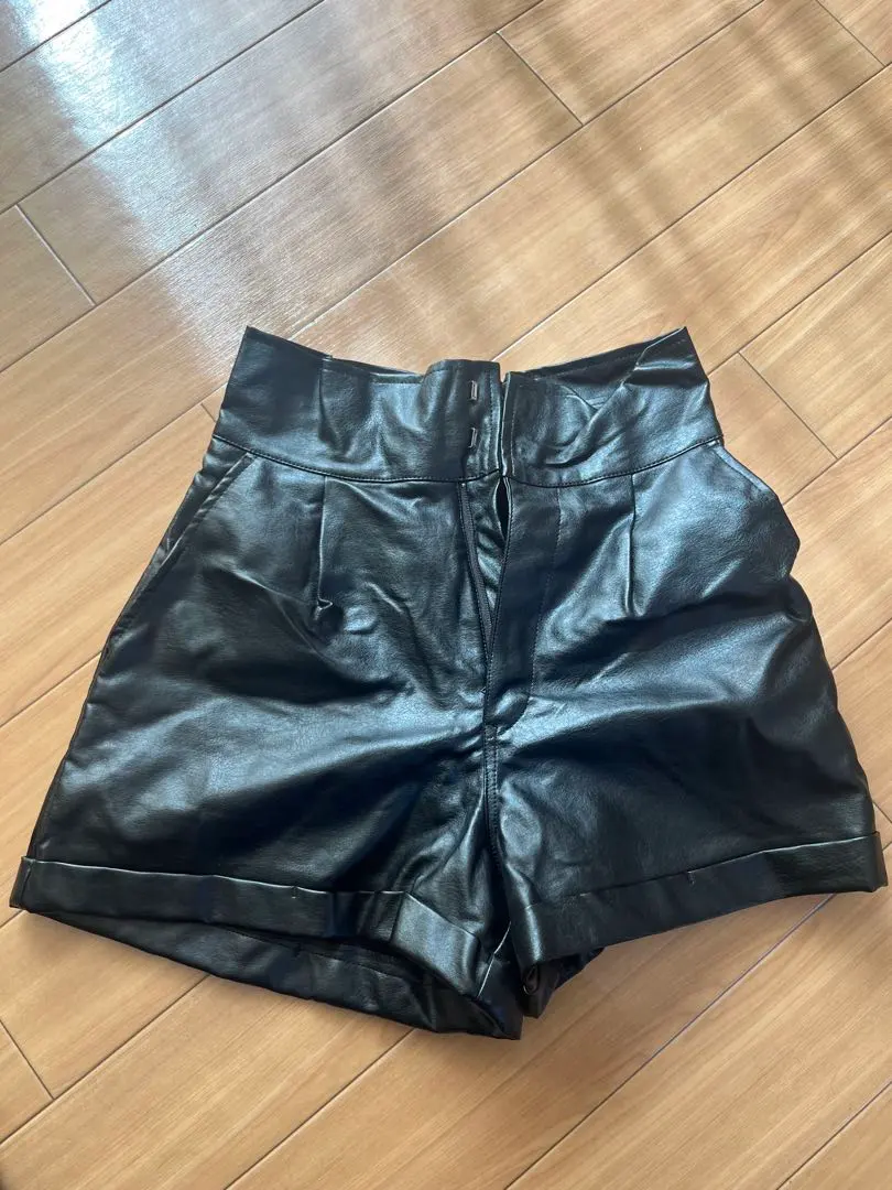 Thumbnail of Black leather shorts, high-waisted
