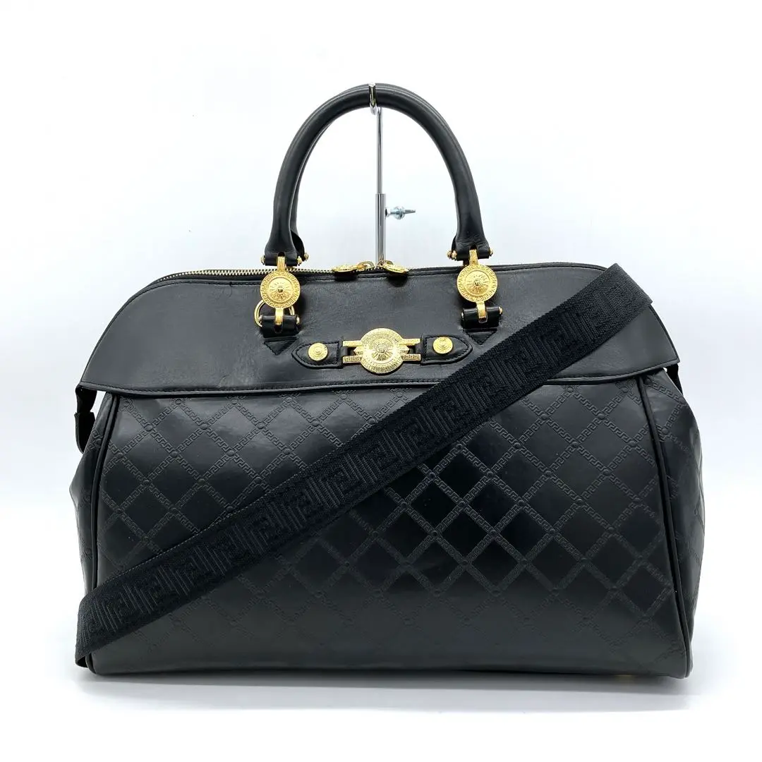 希少品✨Versaceヴェルサーチコレクション ミニボストンバッグ 黒 シボ革 VERSACE】ヴェルサーチ『ミニボストンバッグ』レディース