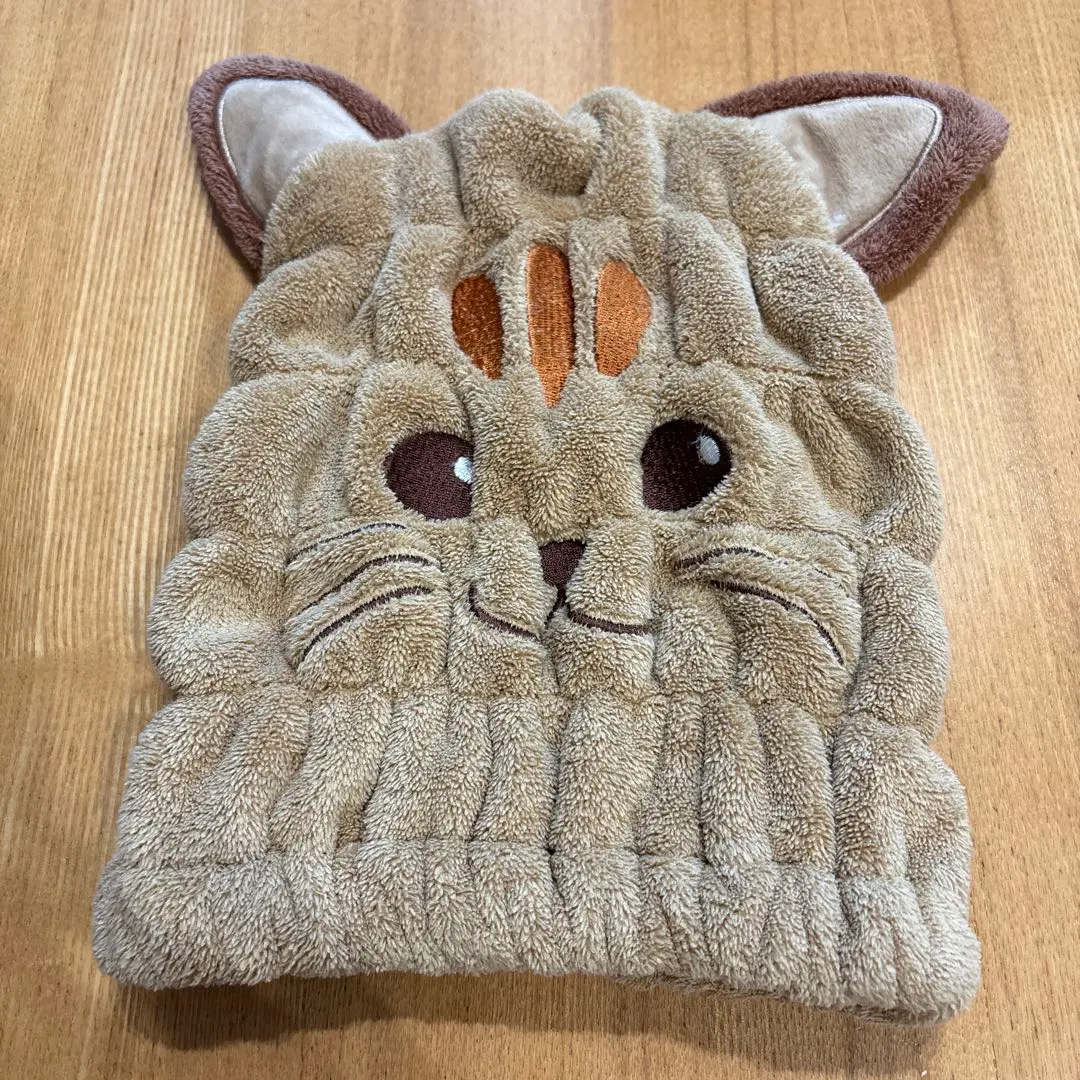 毛巾帽 貓咪 棕色 適合未入園兒童 游泳池 游泳 沐浴後 的縮圖