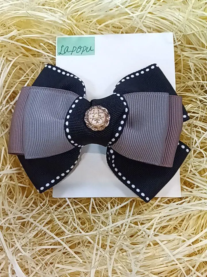 Thumbnail of La-Popu Large Ribbon Hair Tie - Black and Gray