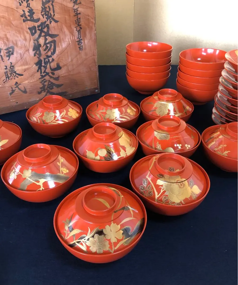 《R》輪島塗 絵變蒔繪 吸物椀20客 木製漆器 木箱 250805F4 的縮圖