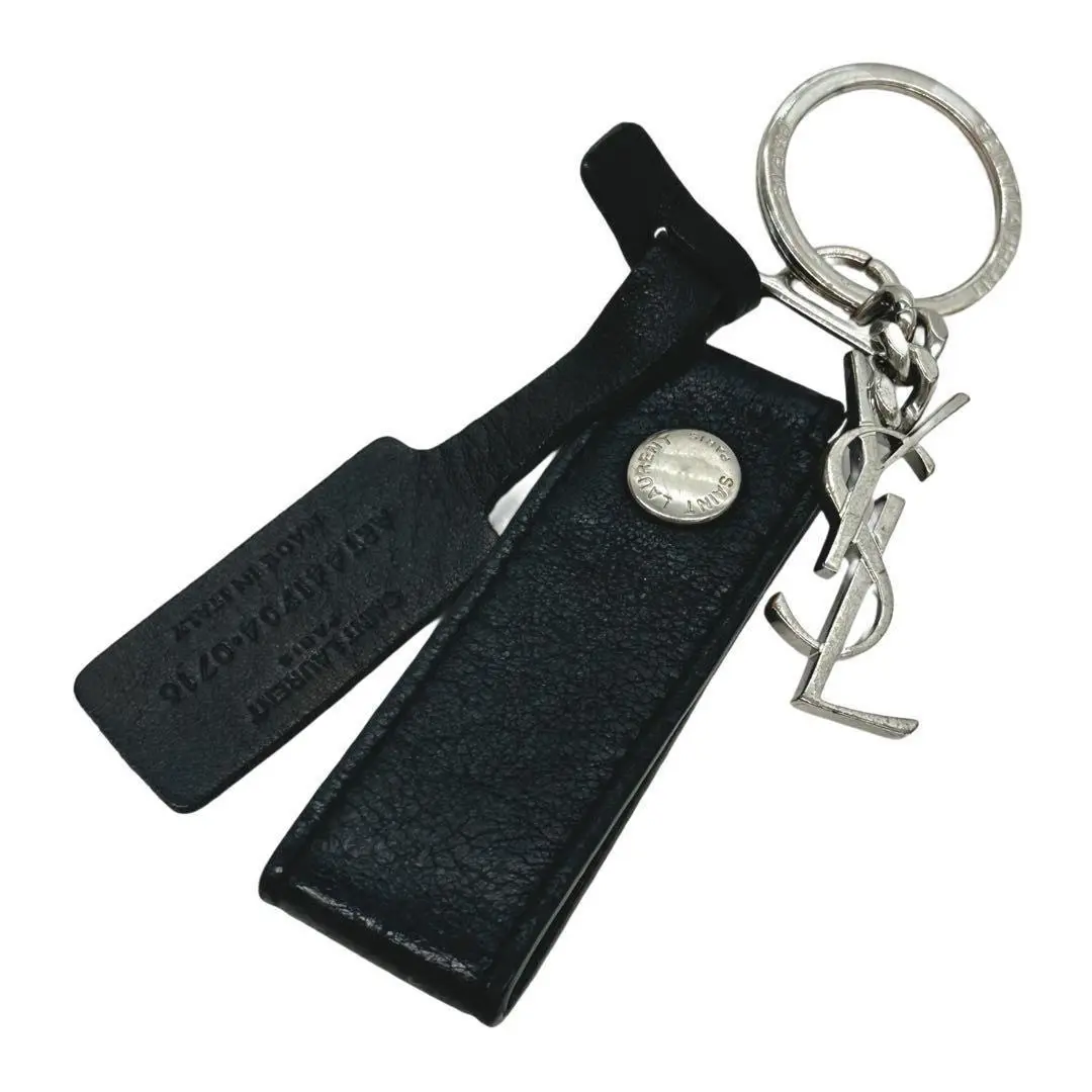 SAINT LAURENT ブラックレザー キーホルダー mrg-japan_ysl-6689611jb