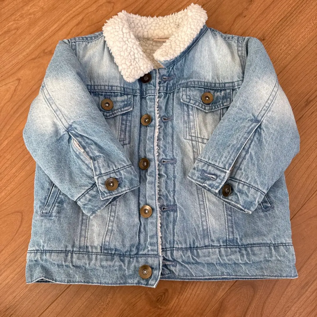 Thumbnail of petit main Boa Collar Light Blue Denim Jacket 80cm