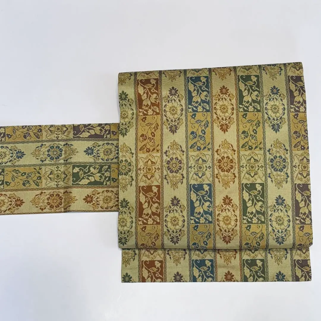 Thumbnail of Nagoya obi, silk, Nishijin-ori, Sarasa pattern, brown beige, so106