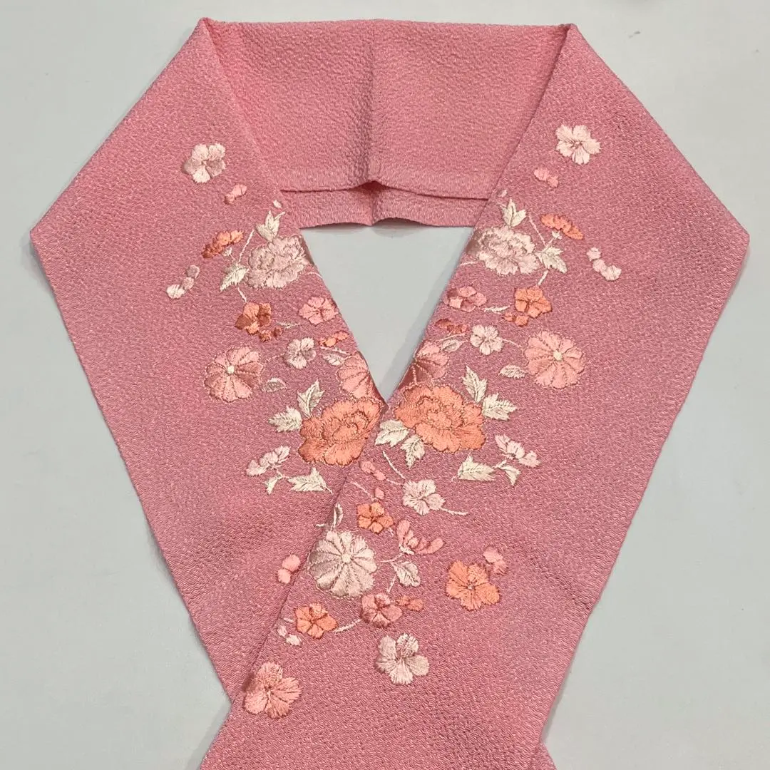 Thumbnail of New Embroidered Han-eri (collar) Pink Chrysanthemum Peony Plum
