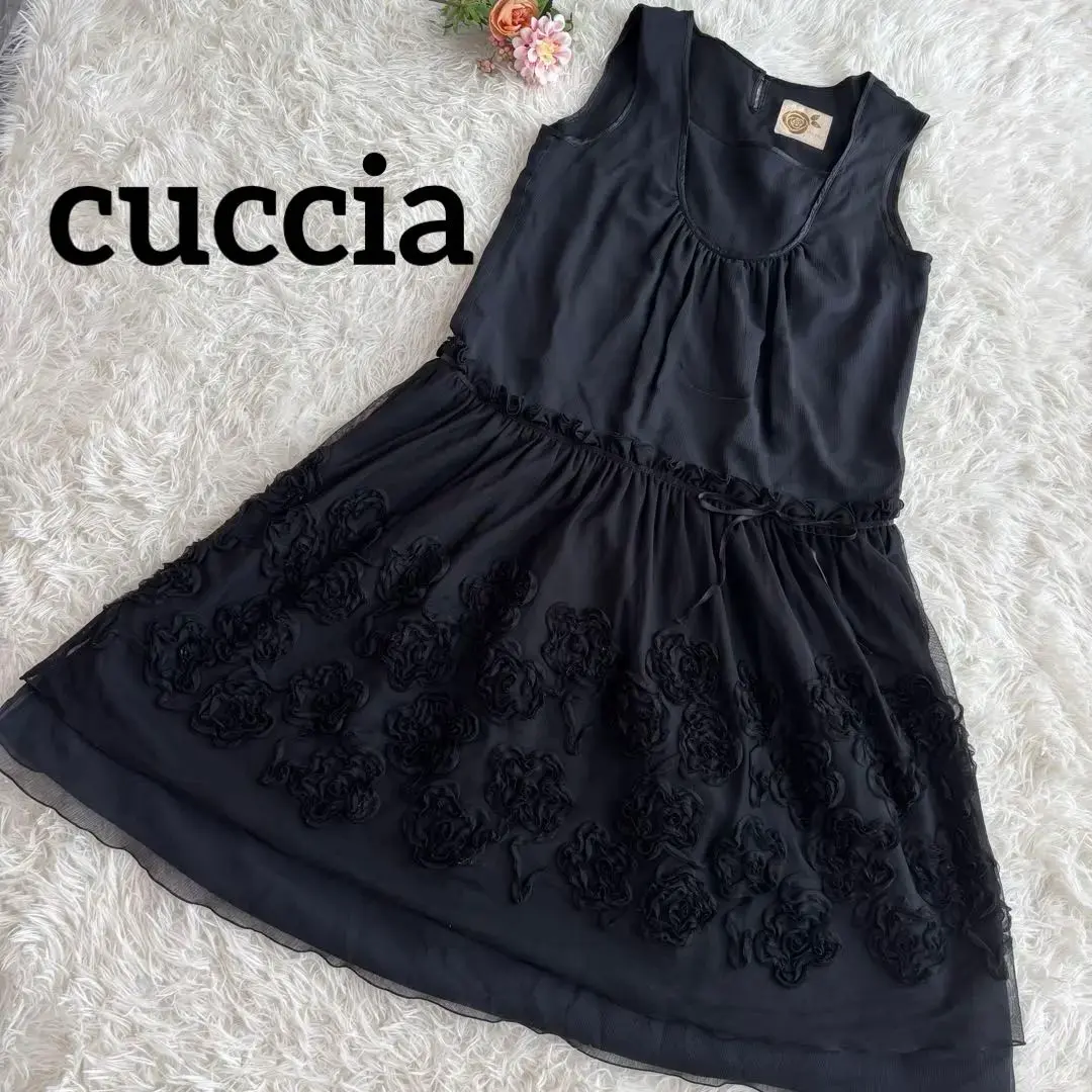 Thumbnail of cuccia Black Dress Floral Embroidery Lined F Size