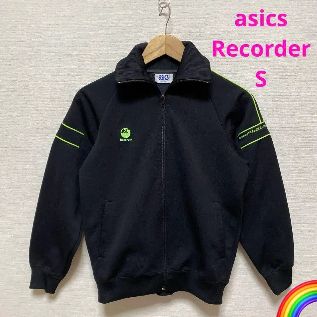 asics 90s ナイロンセットアップ L ブラック RRR RECORDER 美品】90s asics RECORDER トラックジャケット ジャージ 黒