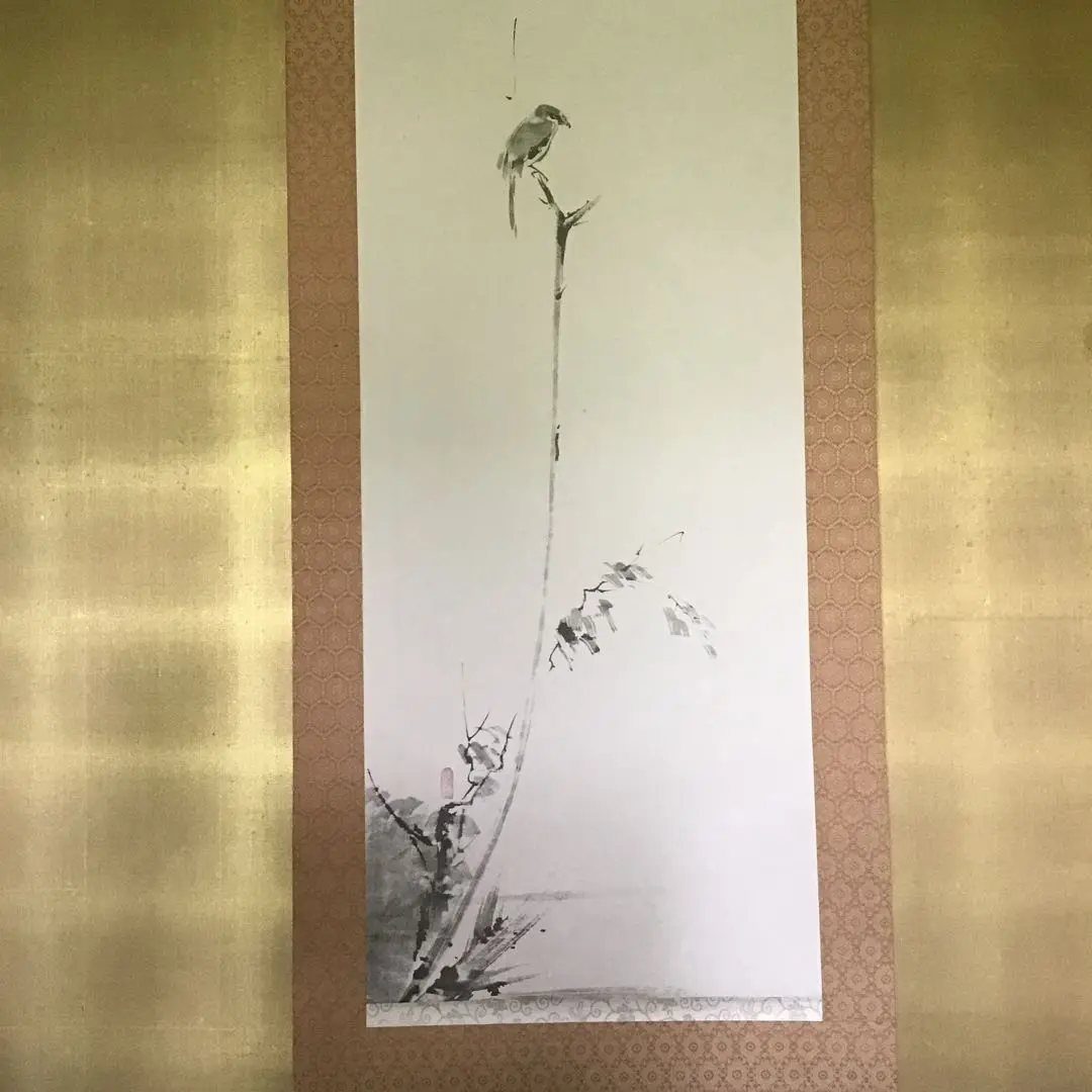 全ての 花鳥の掛け軸 宮本武蔵作 枯木鳴鵙図（複製画） こぼく