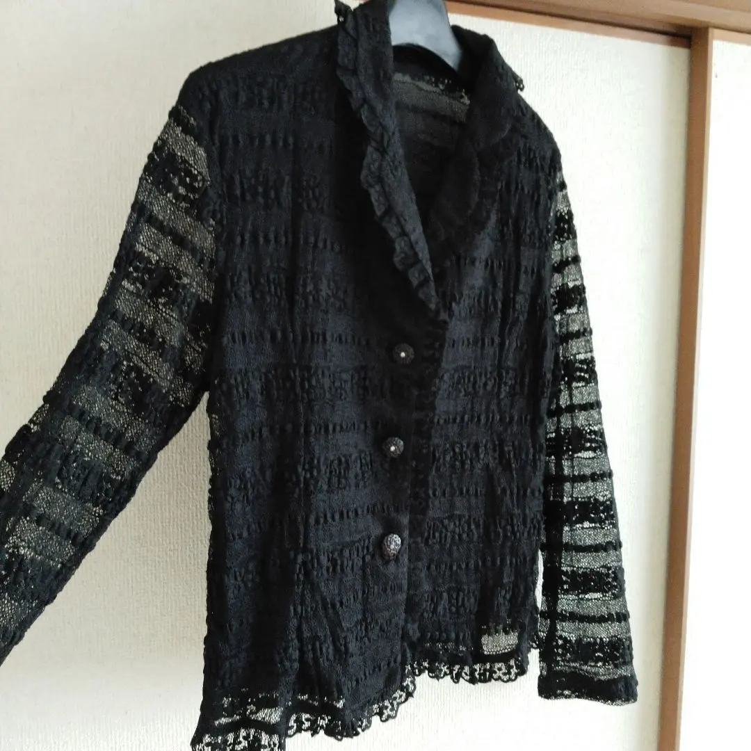 Thumbnail of Black lace, frills, sheer, jacket, blouse