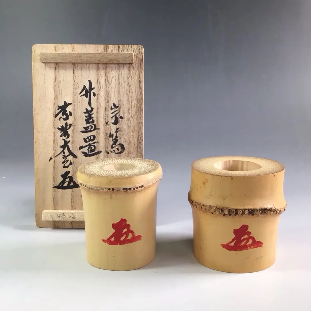 茶道具 大徳寺黄梅院【小林太玄箱書・宗眞作】炉・風炉用 竹蓋置 一双 共箱 外箱 茶道具 竹一双 蓋置 大徳寺上田義山 共箱 炉用 風炉用 ふたおき