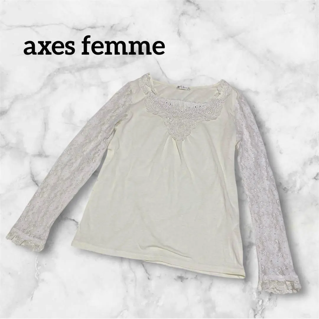 Thumbnail of a1818 [axes femme] Long Sleeve Cut and Sew Top, Floral Lace Sleeves, White, Girly, M