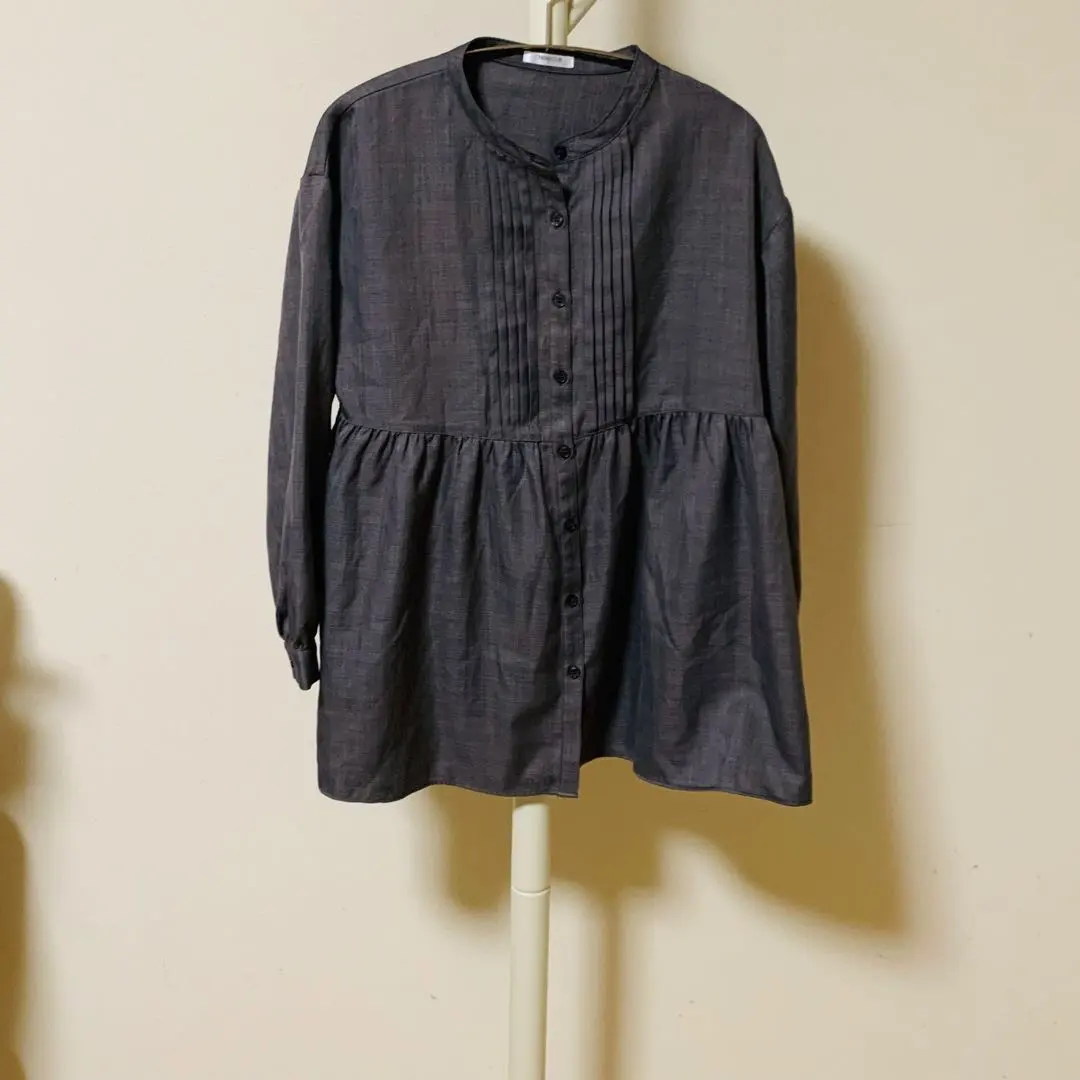 Thumbnail of CINEM CLUB Gray Pleated Long Sleeve Tunic Shirt Spring/Autumn - Immediate Purchase Welcome