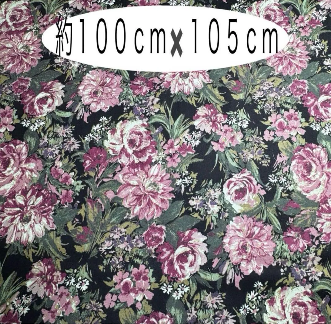 Thumbnail of Quilt Gate Gentle Flower Rose Pattern Print Fabric, Black x Dark Pink