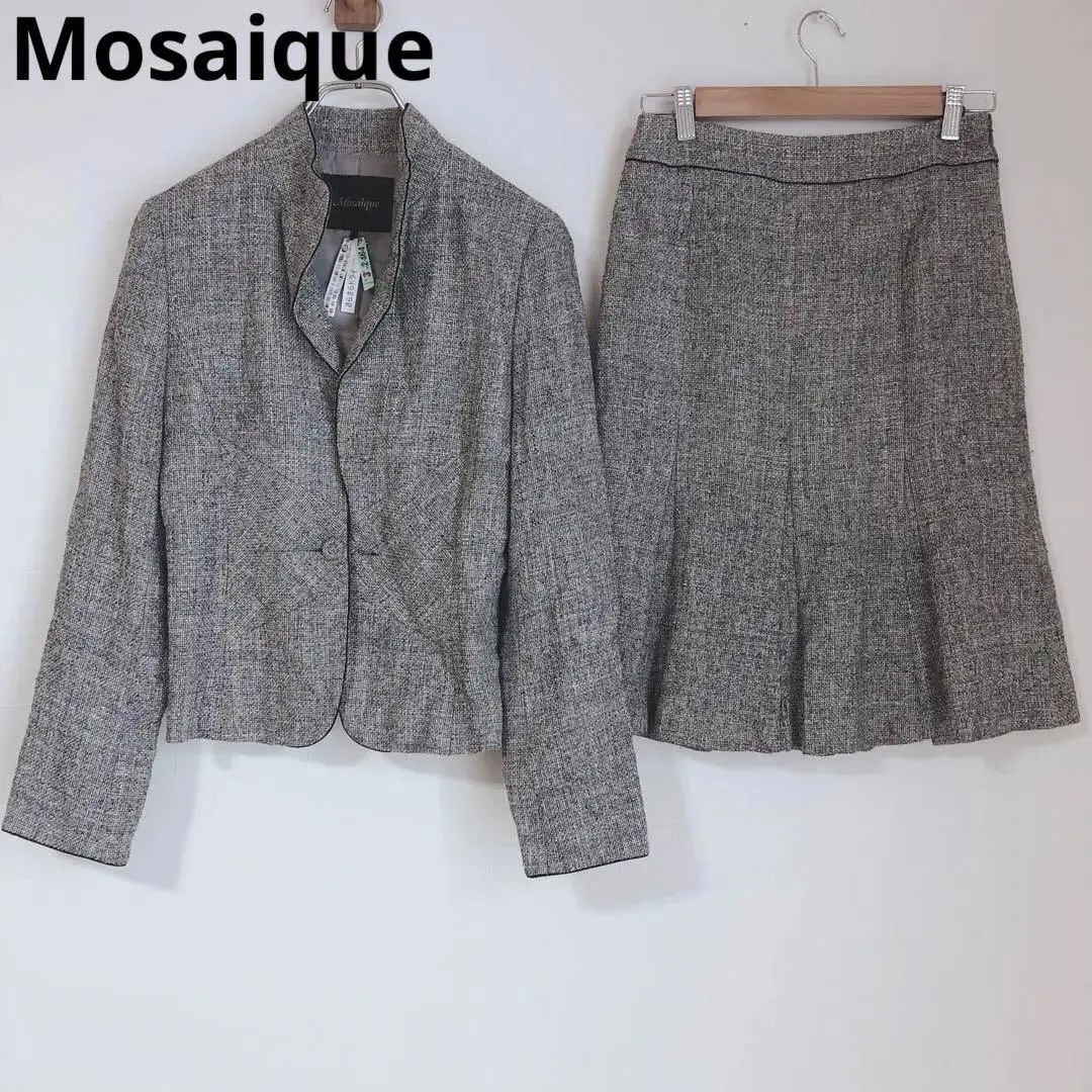 馬賽克 裙子套裝 正式 絹混 日本製造 灰色 M 儀式 的縮圖