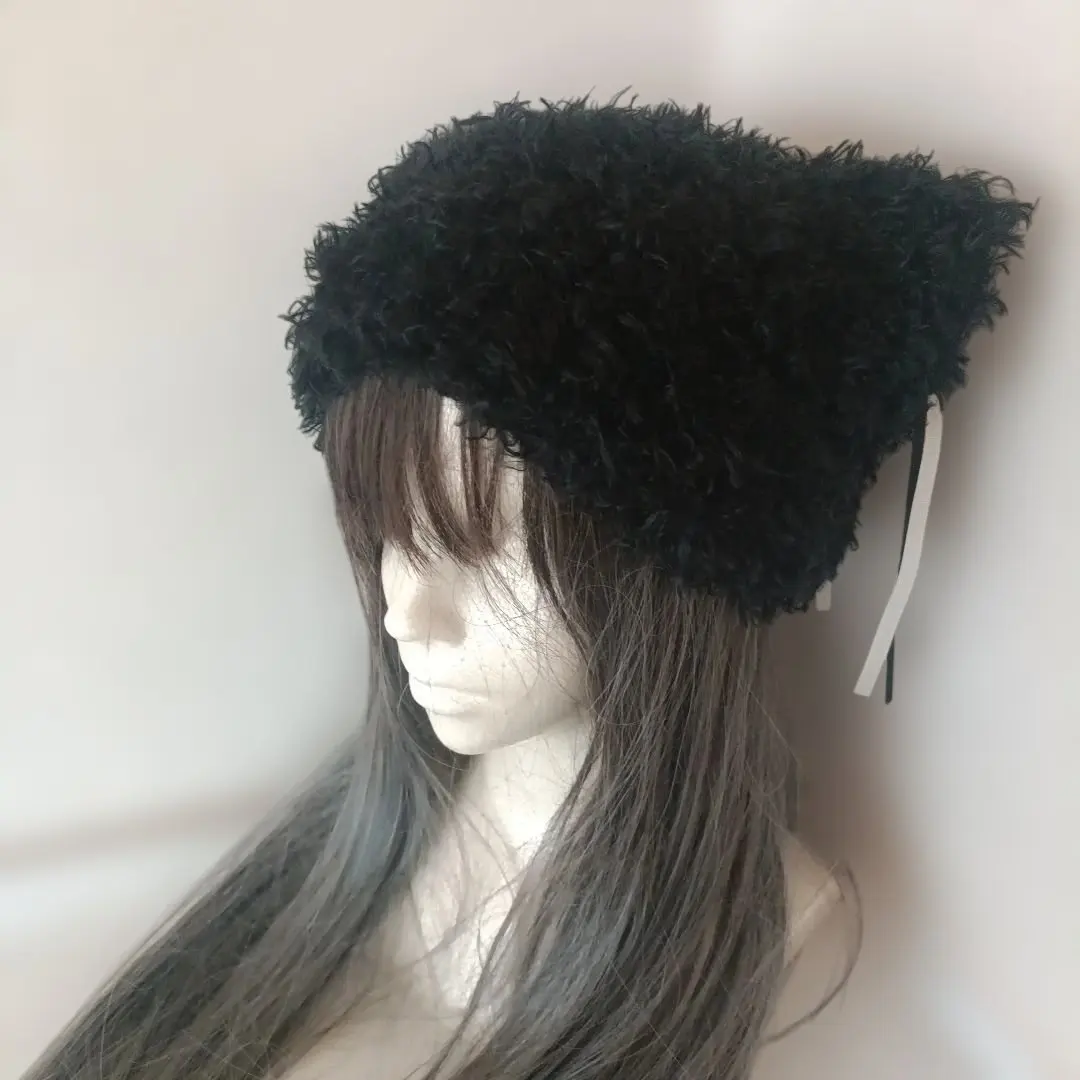 Thumbnail of Cat ear knit hat, cat ears, beanie, handmade, ribbon, grunge, y2k