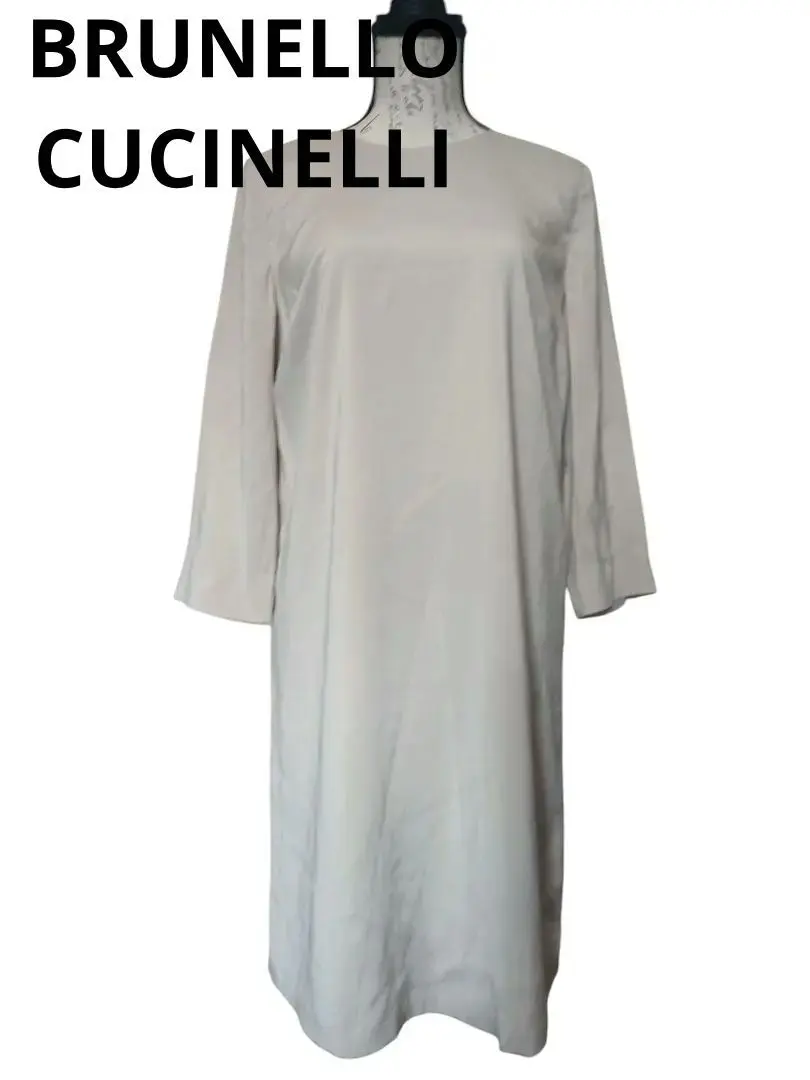 ブルネロクチネリ　ウール　シルク　半袖　ワンピース　上質 ウールシルクシャークススキン パネルウエスト切替え半袖