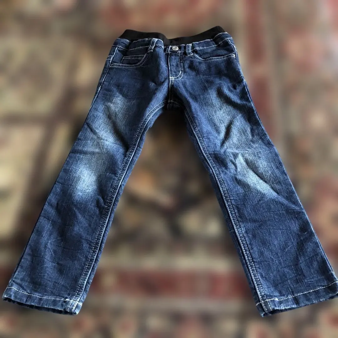Thumbnail of Denim Toddler Dark Blue Straight Leg 110cm Long Pants - Elastic Waist