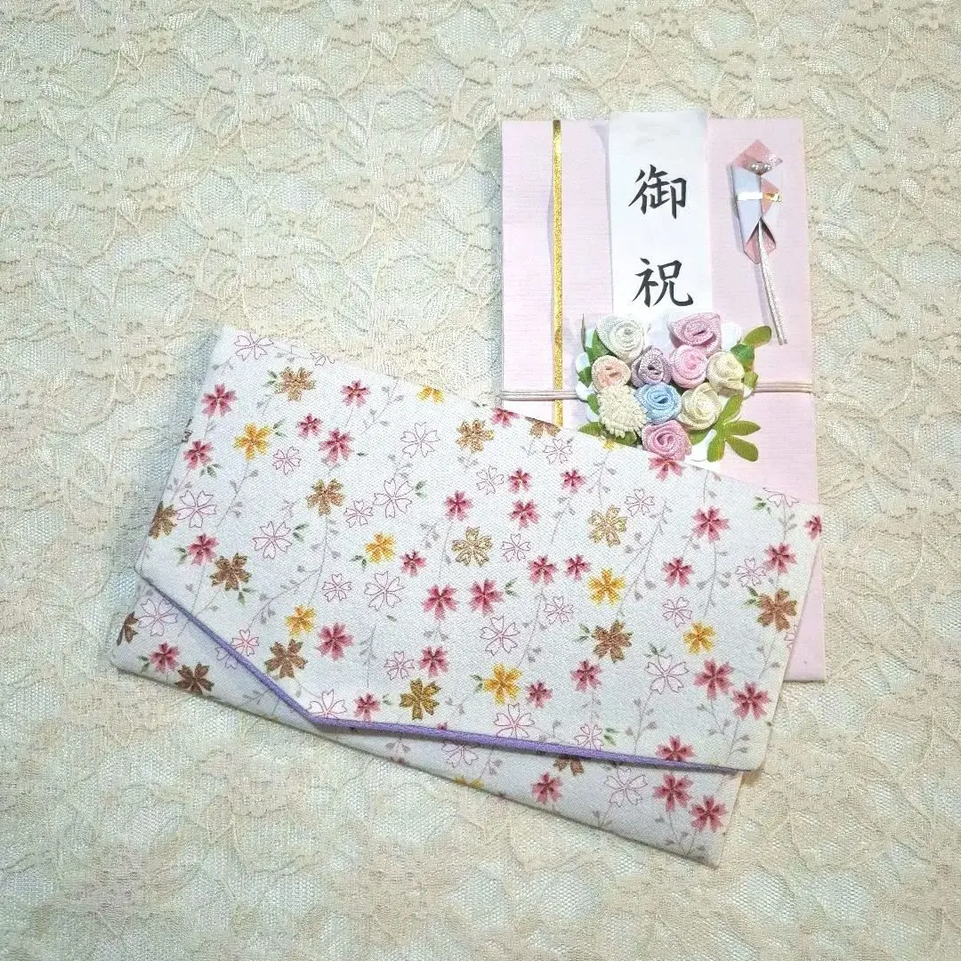 Thumbnail of Fukusa f402 Weeping Cherry Cream Wisteria For Weddings and Funerals Reversible