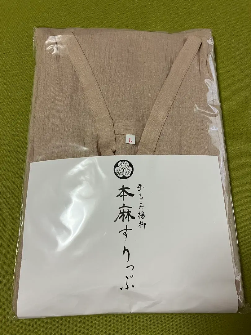 みずのしのぶ　手もみ楊柳　本麻すりっぷ　Lサイズ　ベージュ みずのしのぶさんオリジナル 手もみ楊柳 本麻すりっぷ サイズL