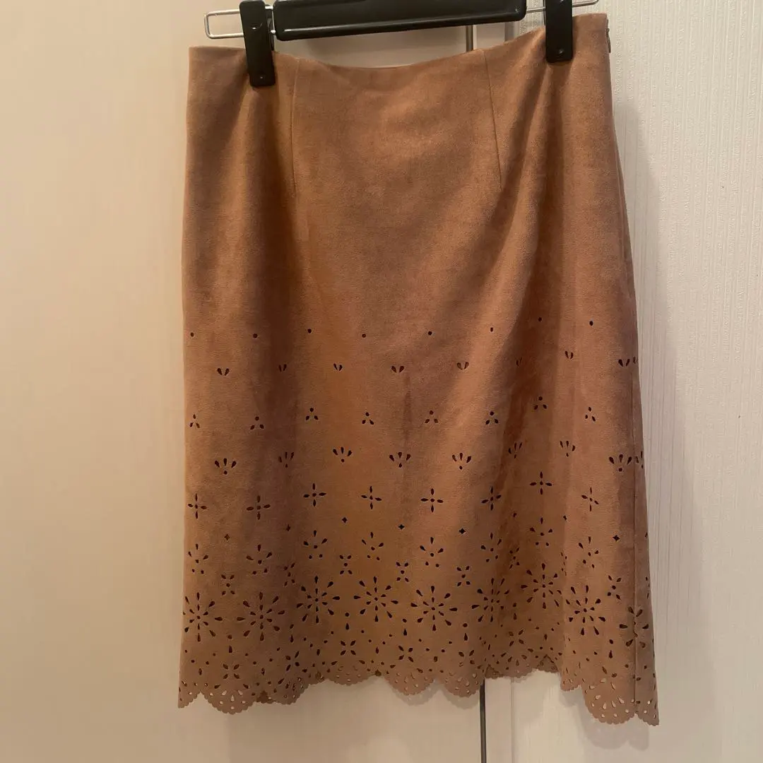 Thumbnail of NATURAL BEAUTY BASIC Beige Suede-like Cutout Skirt