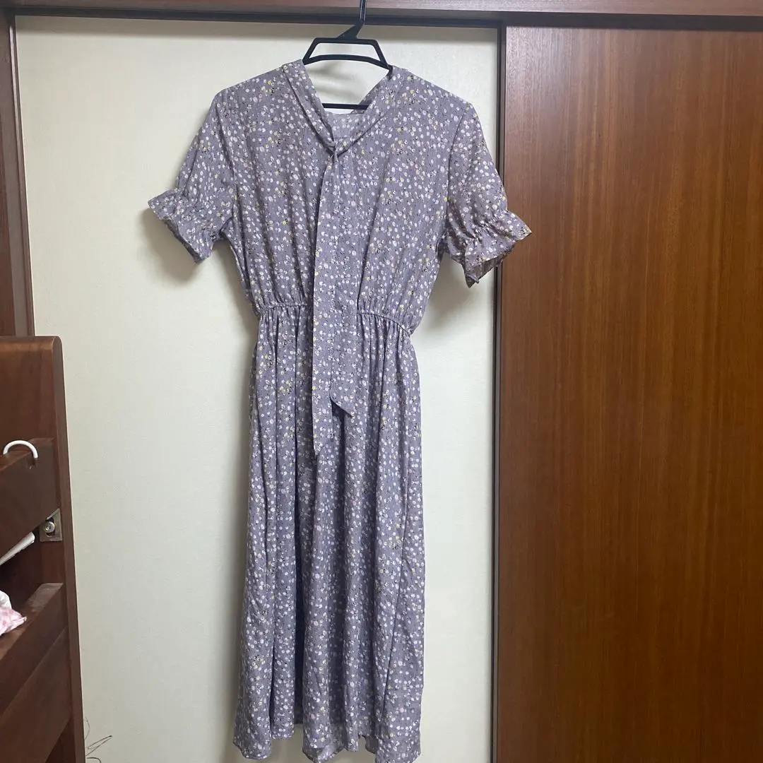 Thumbnail of Floral Print Short Sleeve Long Dress (Purple)