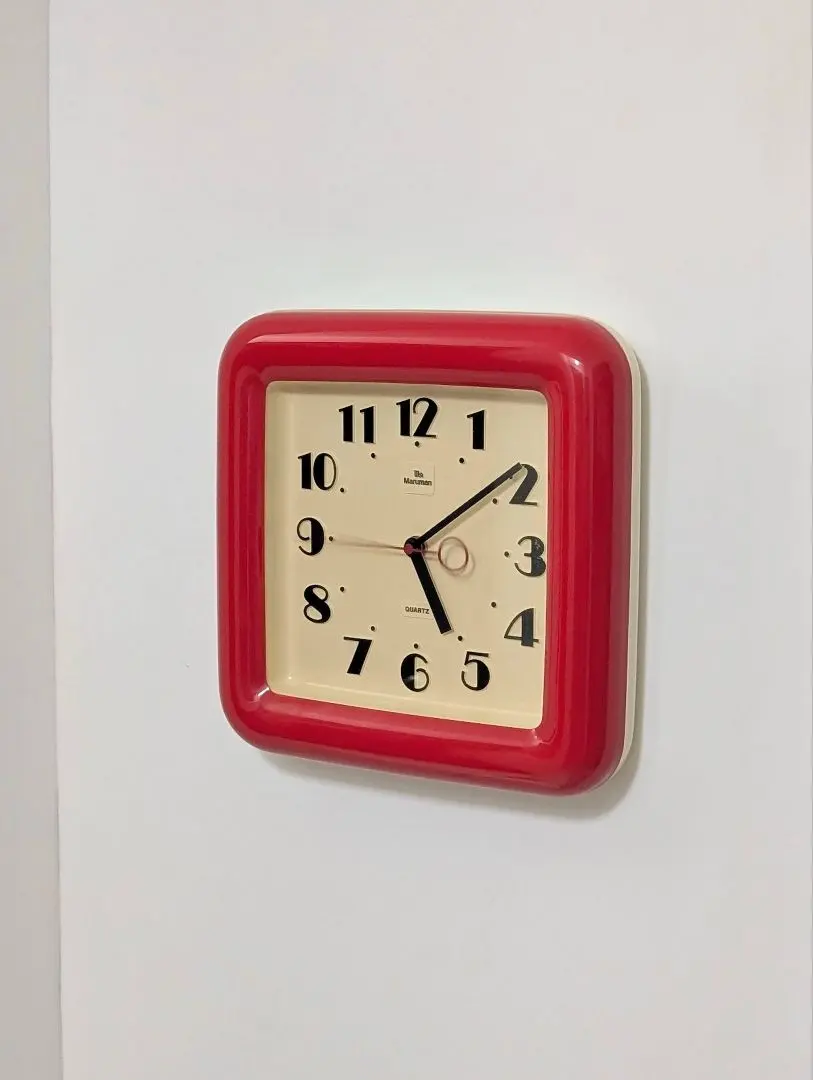 【昭和レトロ】Maruman 赤い掛け時計 正方形 80sMARUMANヴィンテージ サーカスデザイン 壁掛け時計 クロック