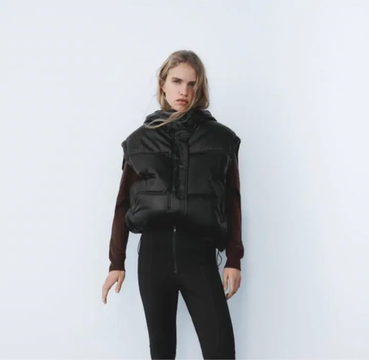 美品 ZARA フェイクレザーパフベスト XS 黒 - メルカリ