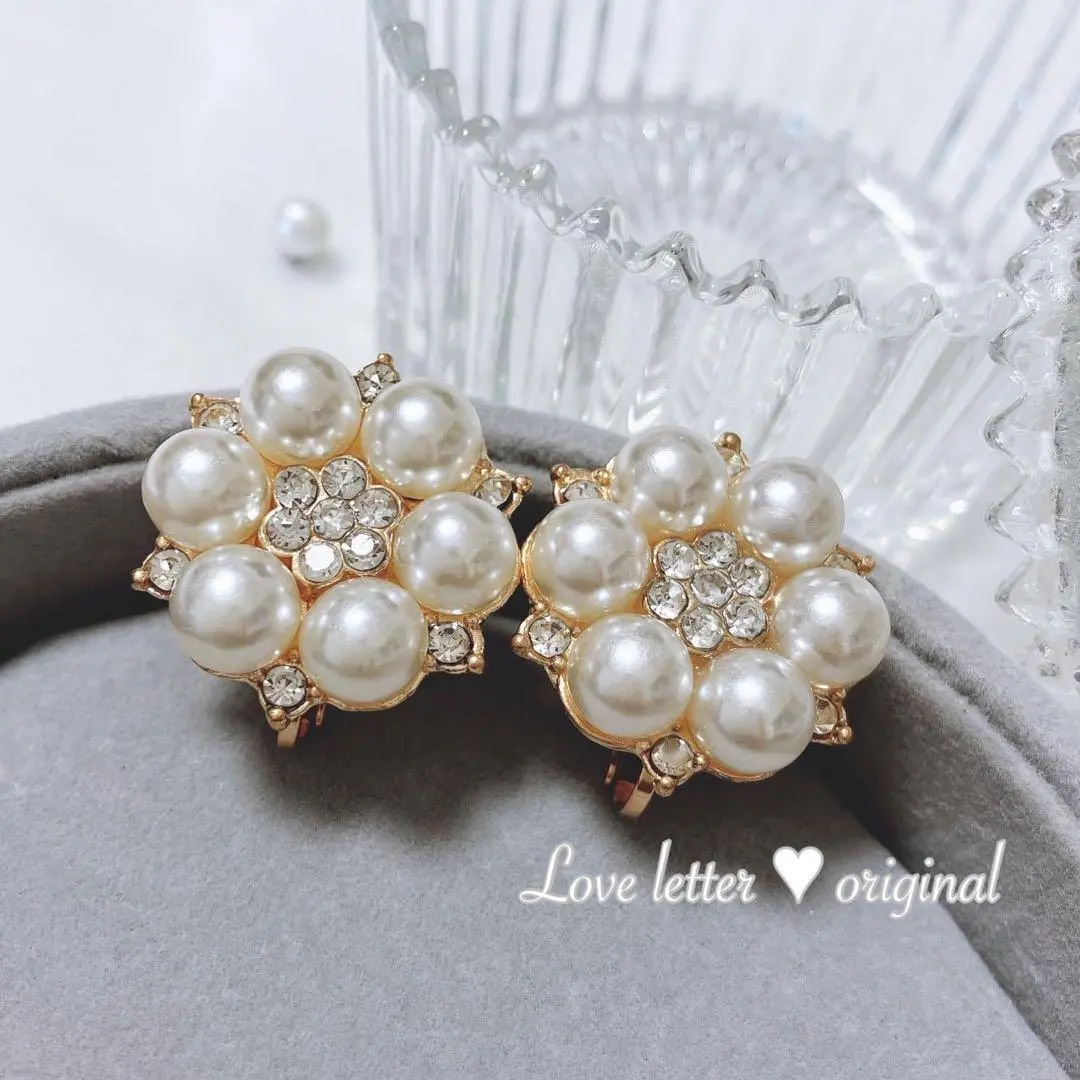 Thumbnail of No. 236A Pearl & Jewel Flower Earrings Gold Korea Elegant
