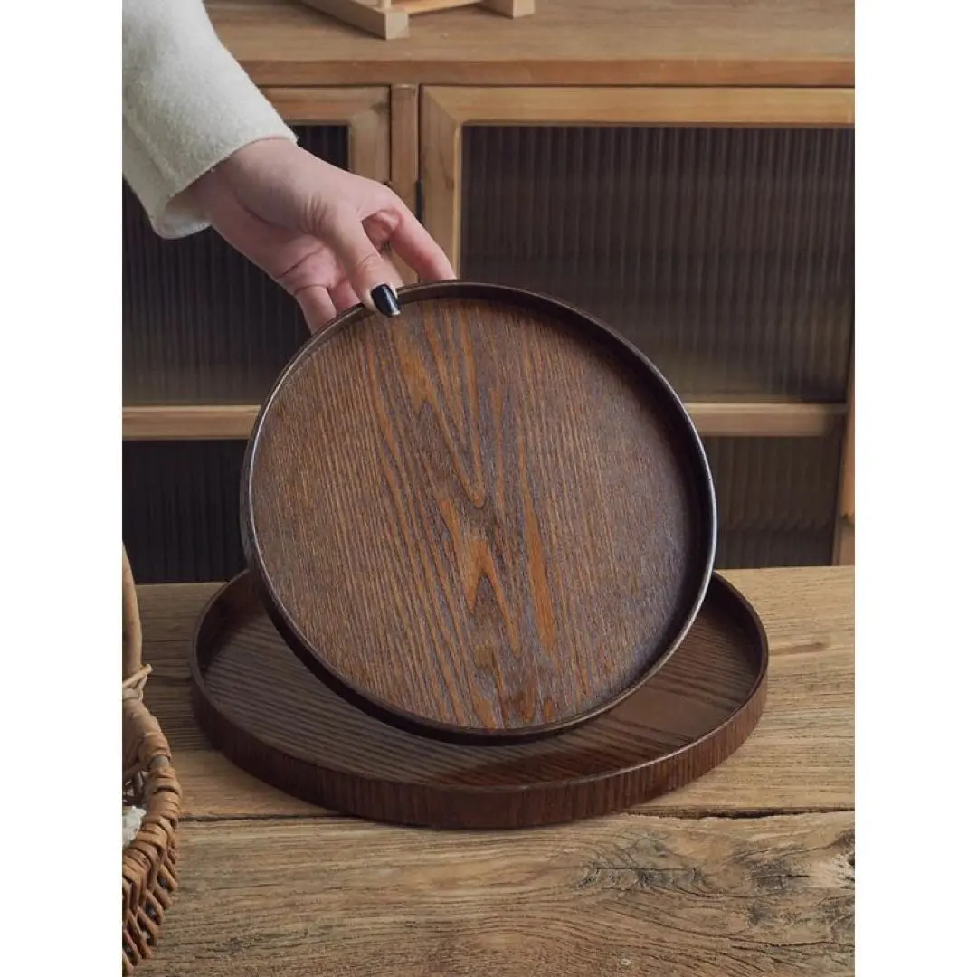 Thumbnail of Wooden dark brown round tray, 30cm in diameter