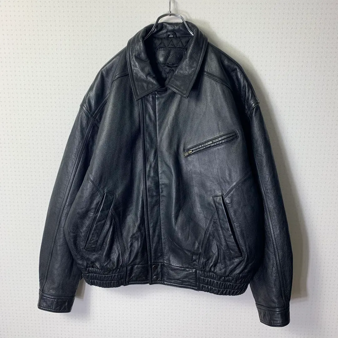 Thumbnail of Vintage Leather Jacket XL Black Genuine Leather Quilted Lining