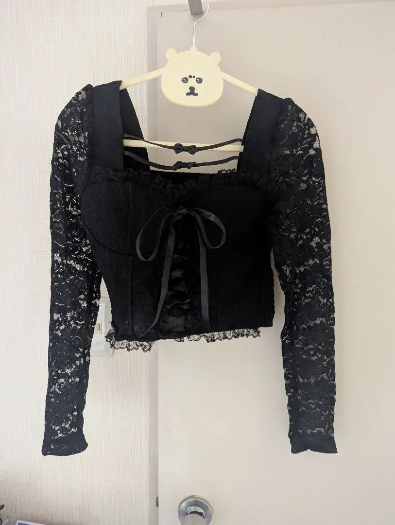 Thumbnail of XOXO KissKiss Black Lace Long Sleeve Corset-Style Top