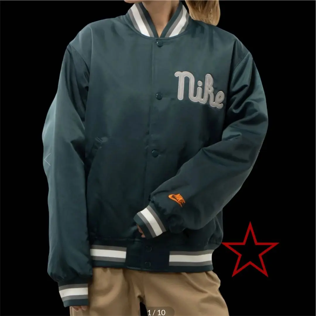 NIKE Dugout Satin Jacket スタジャン カーキ Sサイズ NIKE（ナイキ）の「ナイキ ダグアウト メンズ ルーズ サテン