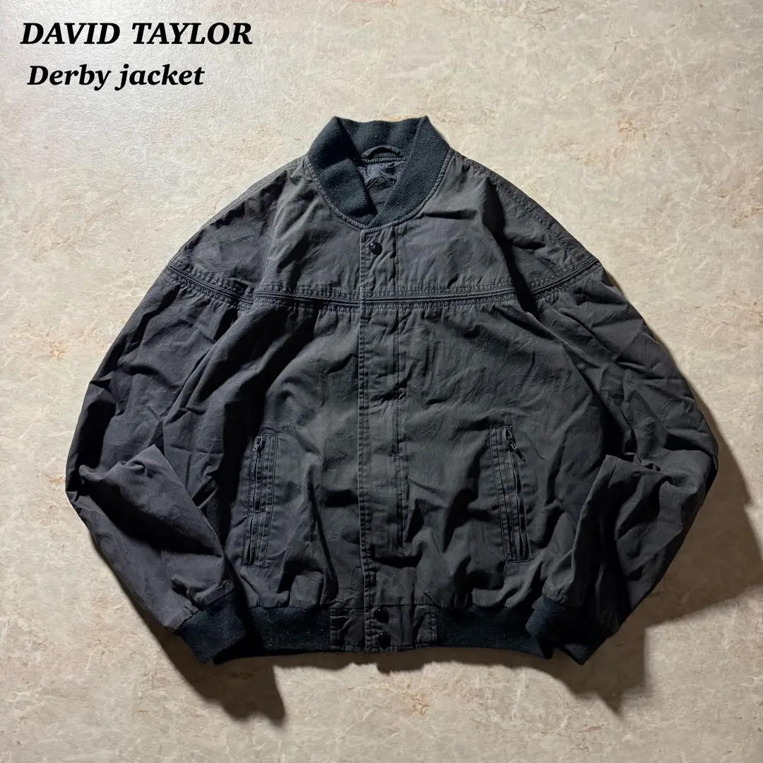 DAVID TAYLOR 90s ダービージャケット　ブラック　古着　XL 古着 90s DAVID TAYLOR ソリッド 比翼 カップ ショルダー