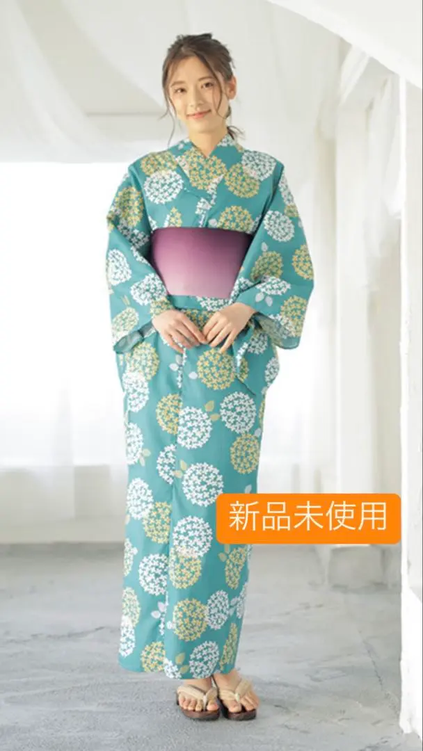 【美品クリーニング済】サマンサモスモス　浴衣・帯セット ミモザ柄 美品】サマンサモスモス 浴衣・帯セット ミモザ柄 ギンガム