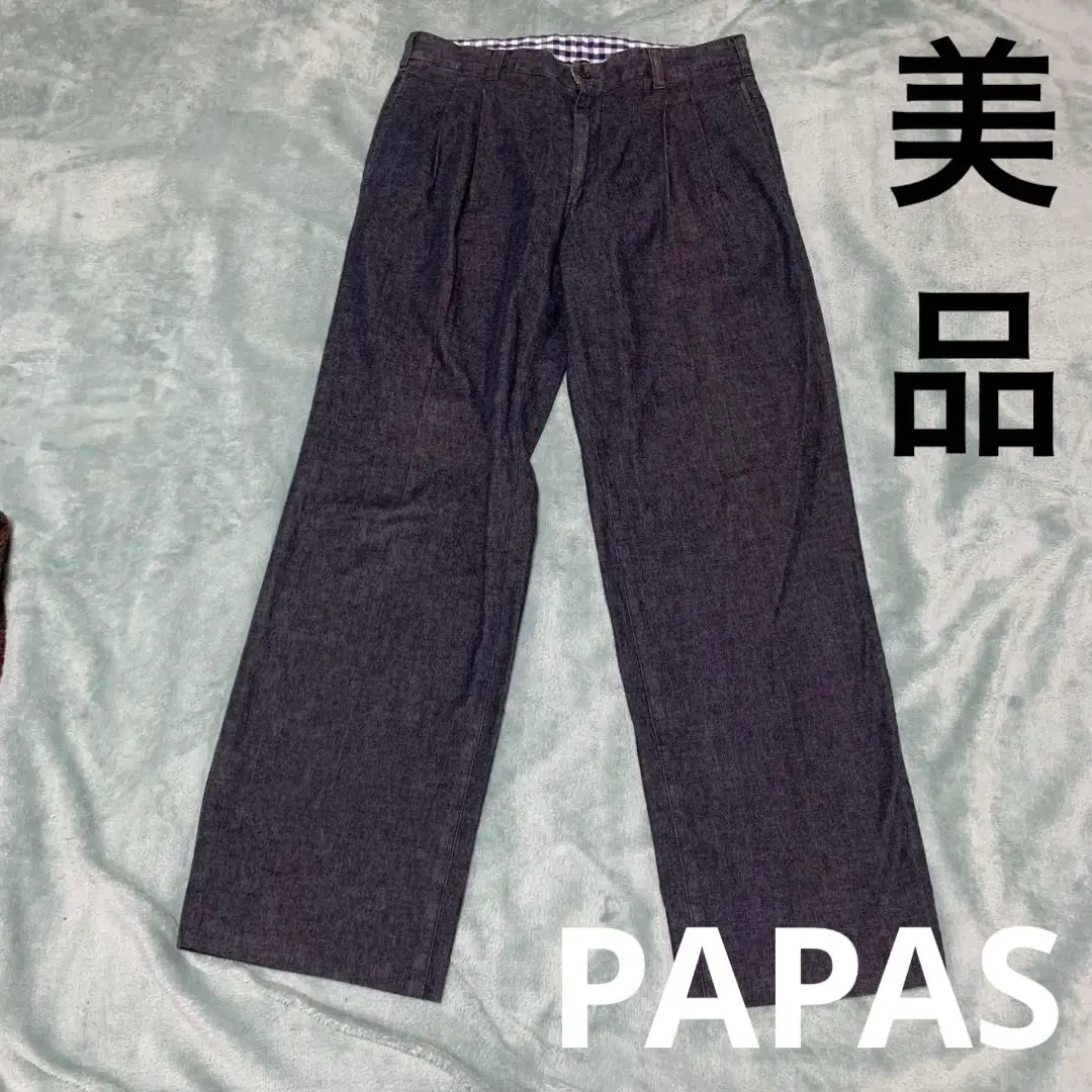 Thumbnail of Excellent Condition PAPAS Two-Tuck Cotton Linen Slacks Pants Indigo