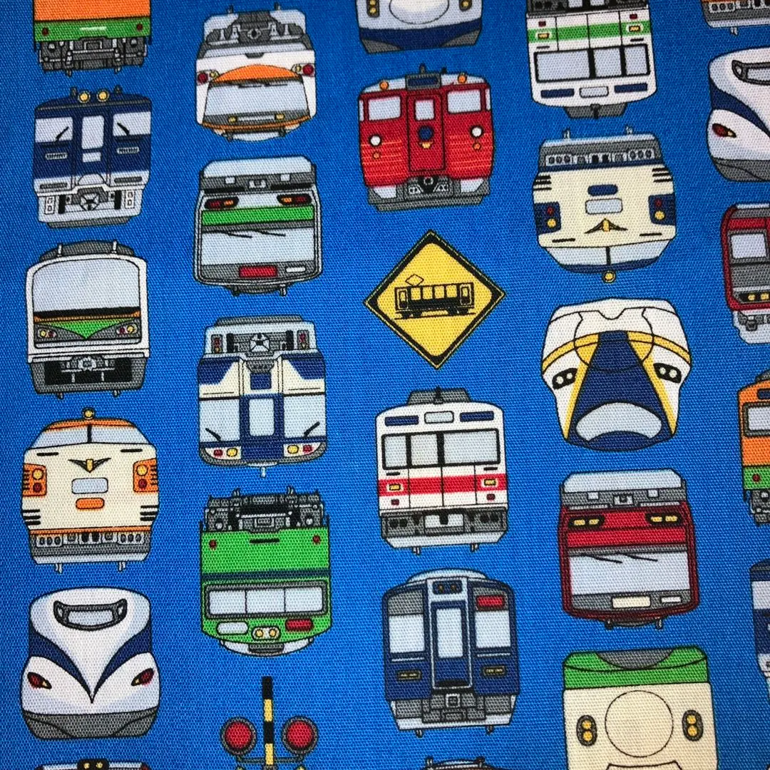 Thumbnail of New, Unused Train Print Cotton Fabric, Blue, 110cm x 50cm