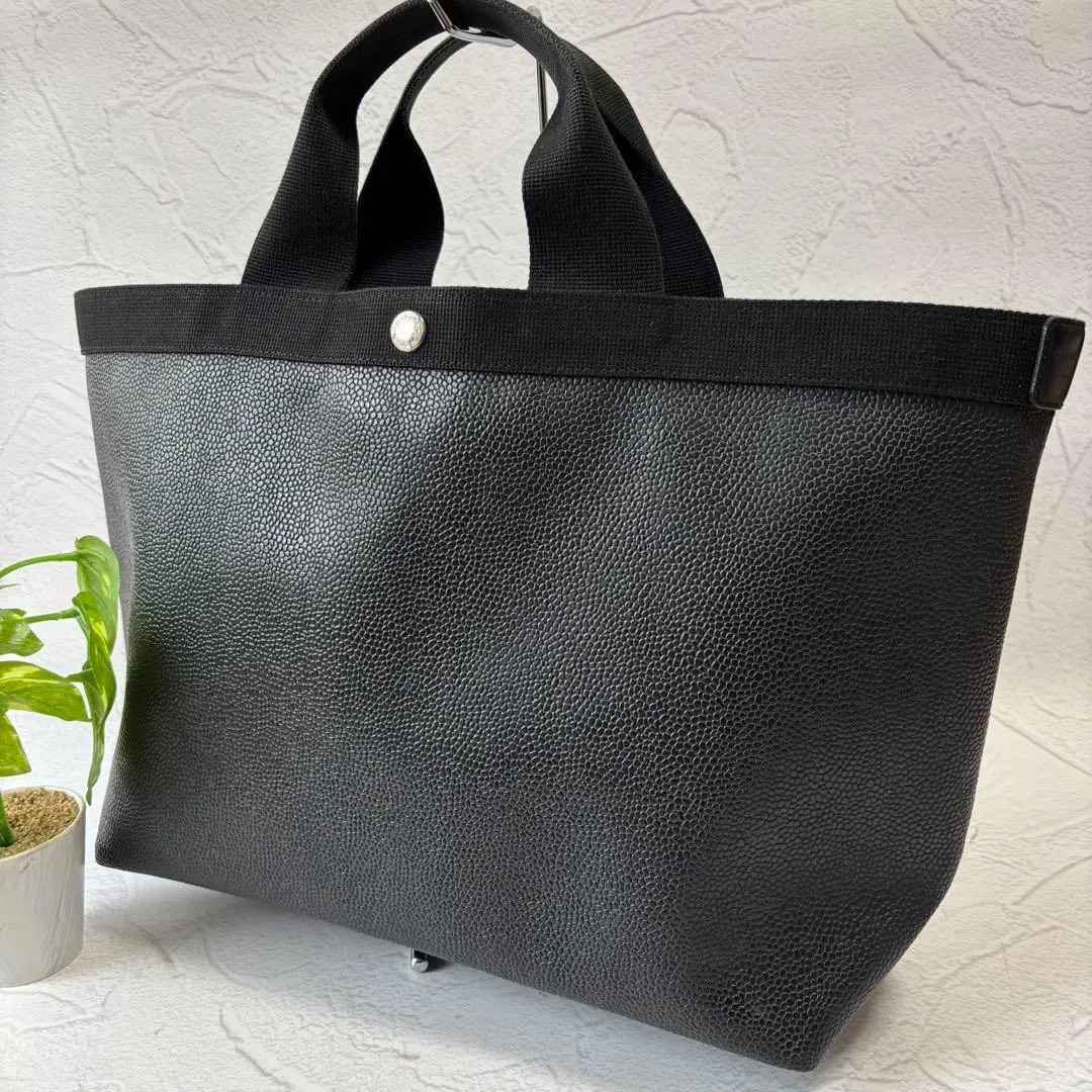 美品　エルベシャプリエ　黒✖︎茶　トートバッグ　　ハンドバッグ　Ｌ　大サイズ エルベシャプリエ トートバッグ レディース A4 舟形 L