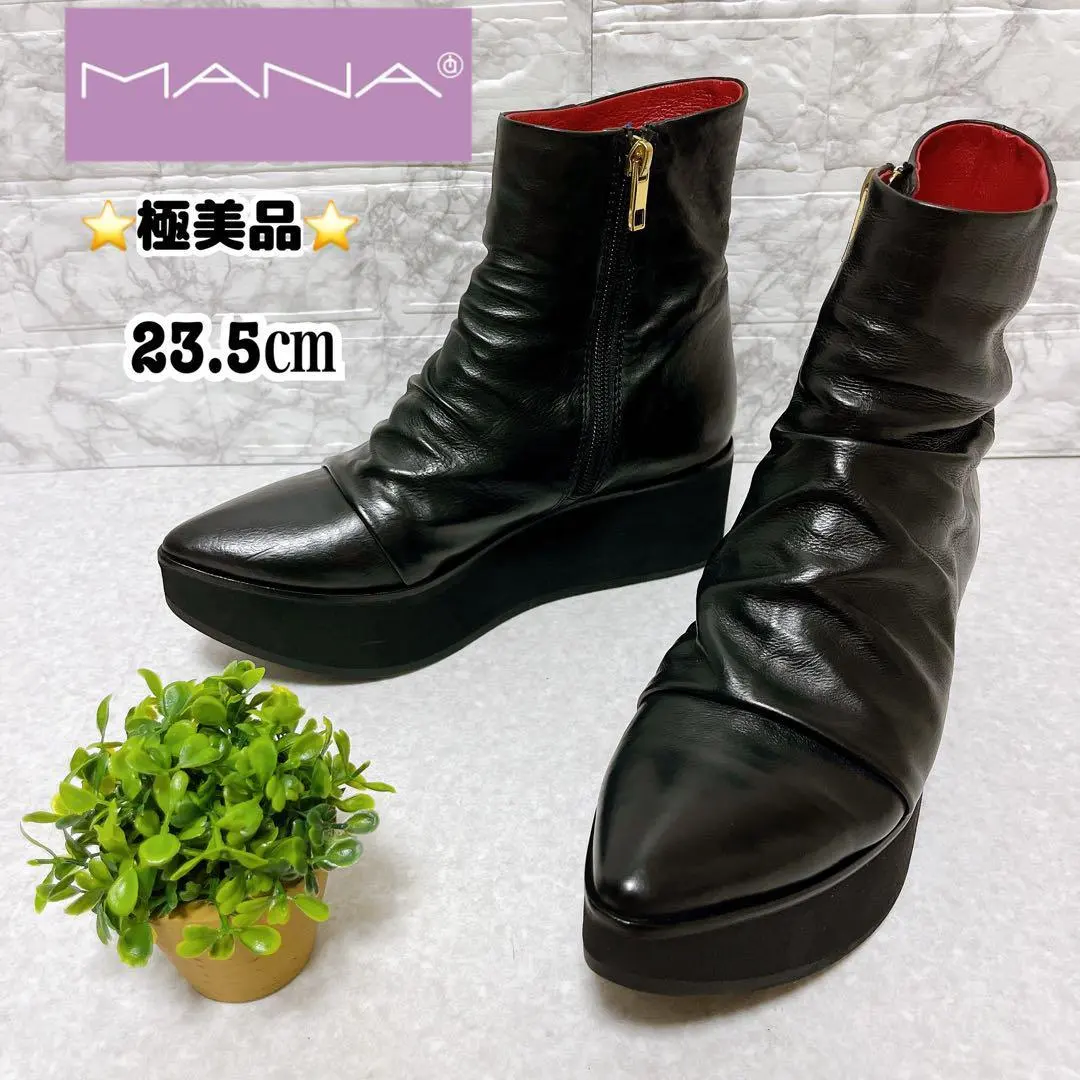 Thumbnail of ⭐Excellent Condition⭐ MANA Short Boots Side Zip 23.5cm Black Platform